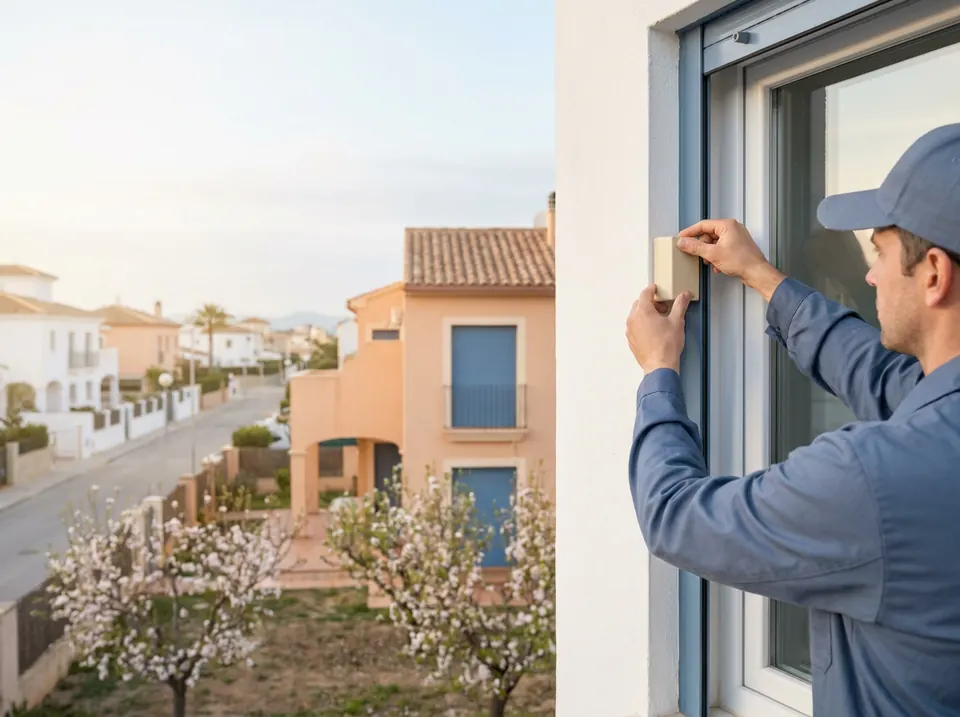 Instalación de un pulsador de pared junto a una ventana para manejar la persiana con motor
